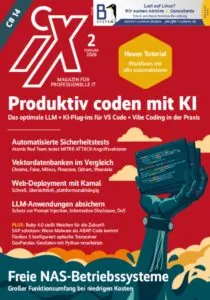 Titelseite der iX 2/2026 mit dem Schwerpunkt „Produktiv coden mit KI“