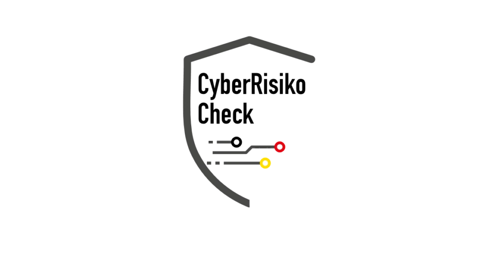 Logo des Cyber-Risiko-Checks nach DIN SPEC 27076 mit Schild und Leiterbahn-Symbol