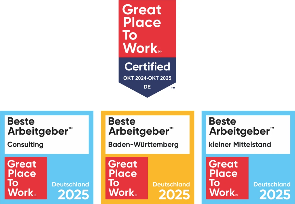 Great-Place-to-Work-Siegel „Certified“ und drei Siegel „Beste Arbeitgeber 2025“ (Consulting, Baden-Württemberg, Mittelstand)