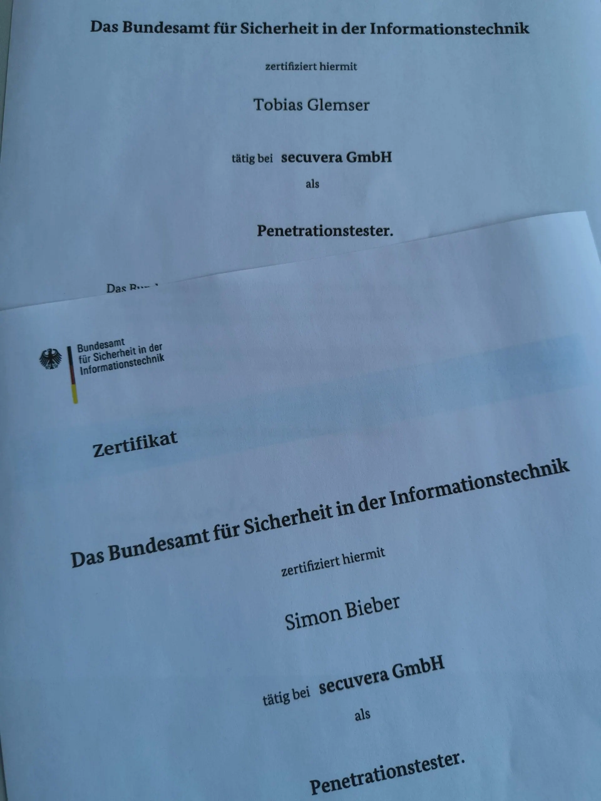 Urkunden BSI-zertifizierte Penetrationstester