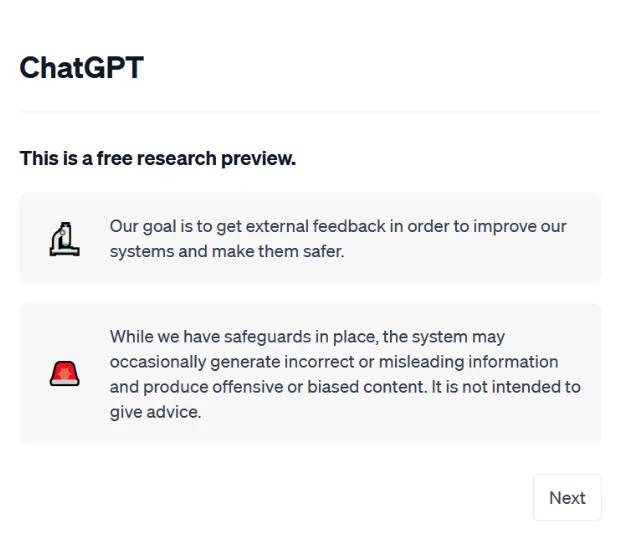 Screenshot: ChatGPT-Hinweis, dass das System falsche Informationen liefern kann und keine Beratung ist