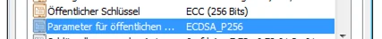 Screenshot: Zertifikatsdetails mit öffentlichem ECC-Schlüssel, 256 Bit, Parameter ECDSA_P256