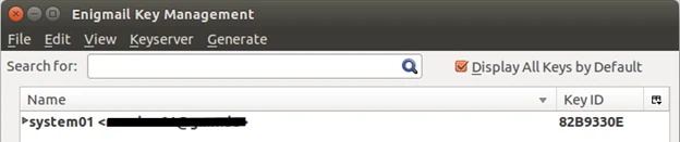 Screenshot: Enigmail-Schlüsselverwaltung mit dem Schlüssel system01