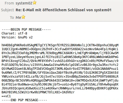 Screenshot: dieselbe E-Mail als verschlüsselter PGP-Nachrichtenblock