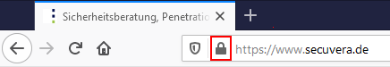 Screenshot: Adresszeile des Browsers mit rot markiertem Schlosssymbol bei https://www.secuvera.de