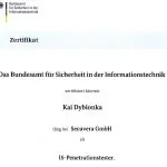 BSI-Zertifikat für Kai Dybionka, secuvera GmbH, als IS-Penetrationstester