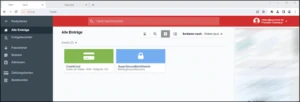 Screenshot: Webportal des Passwortmanagers nach Anmeldung mit ausgelesenem Hash, Einträge sichtbar